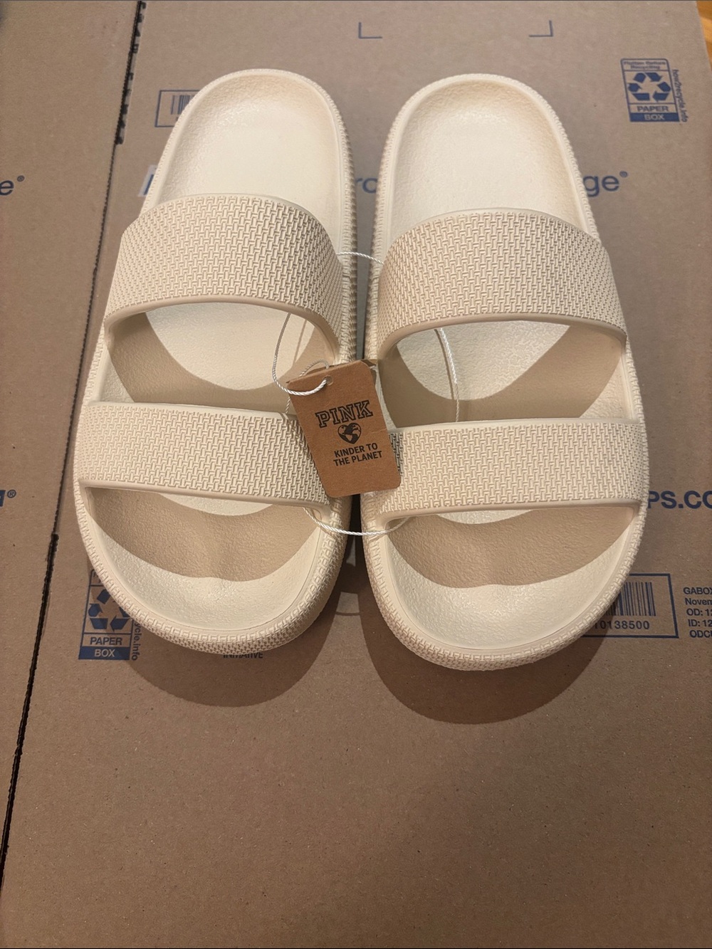 NWT PINK Victoria's Secret Cream Double-Strap Women’s Slide Sandals